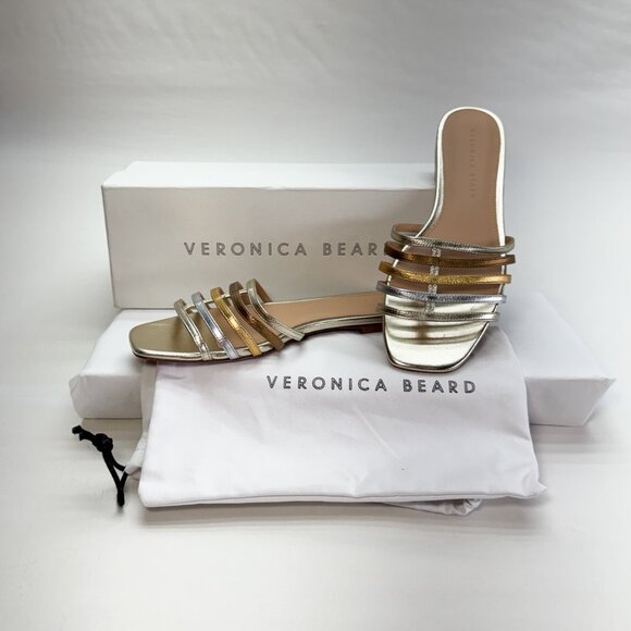 Veronica Beard Mazon Platinum Gold Flat Sandals - WITH BOX & DUST COVER - Picture 1 of 8